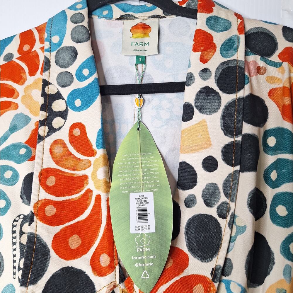 Farm Rio Mushroom Forest Canvas Dress Small Whimsy Floral Colorful Puff Sleeve - Picture 4 of 14